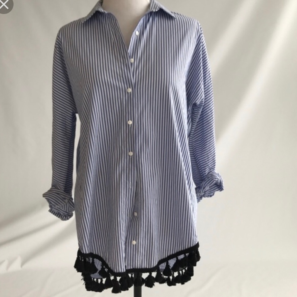 Zara Woman’s Pinstripe Tassel Shirt